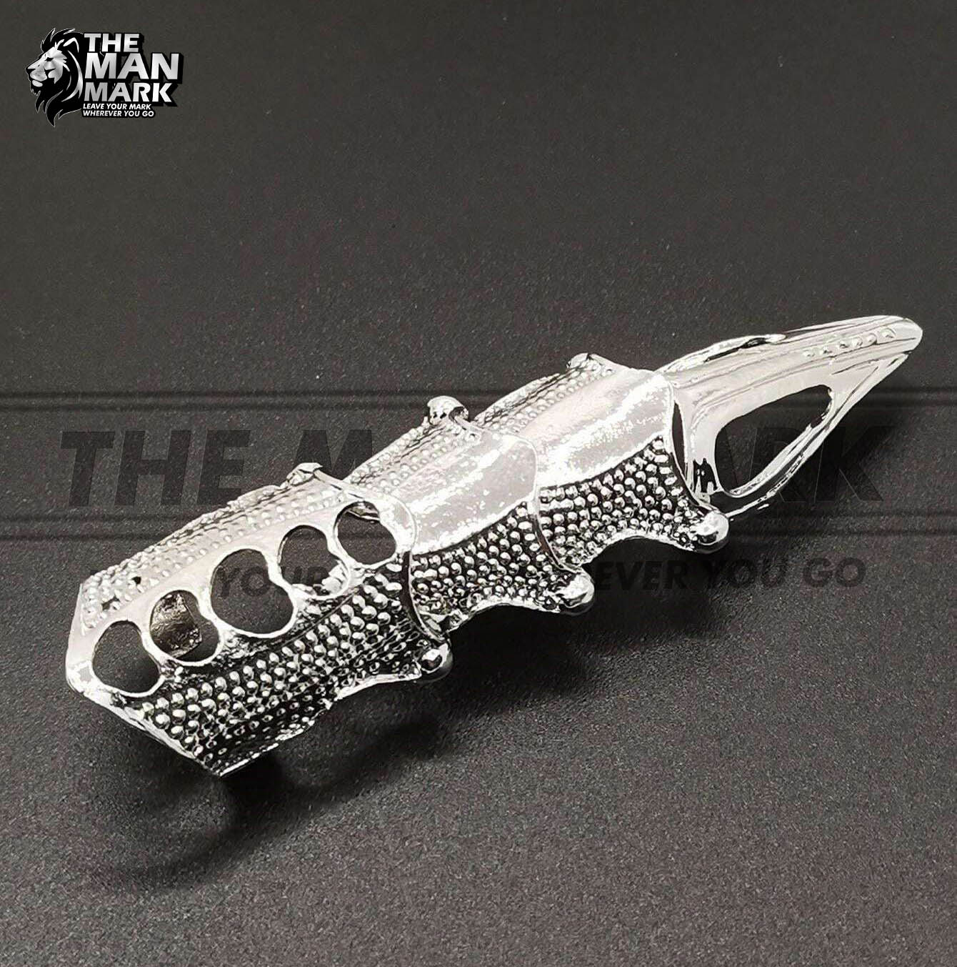 Full Finger Ring Rock Cool Boys Punk Cosplay Metal Full Finger Ring Scroll Joint Armor Knuckle Ring (Silver)