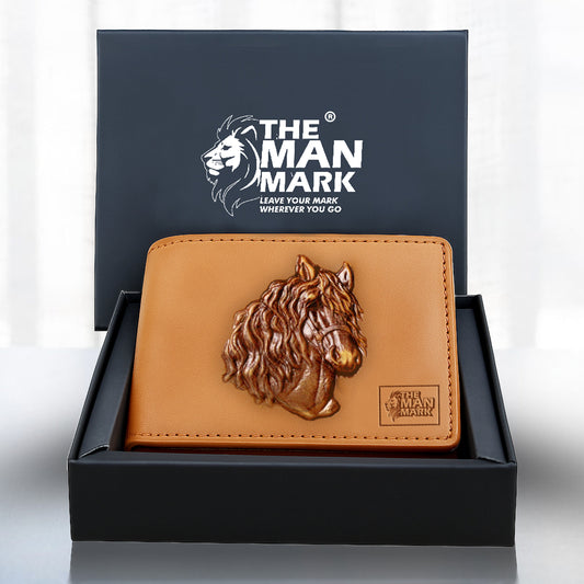 Golden Mustang Premium Leather Wallet - 4 Card Slots, 2 Currency Pockets, RFID Protection - Perfect Gift for Birthday, Valentine's Day, Father's Day, Brother's Day, Anniversary, Rakhi, Diwali etc
