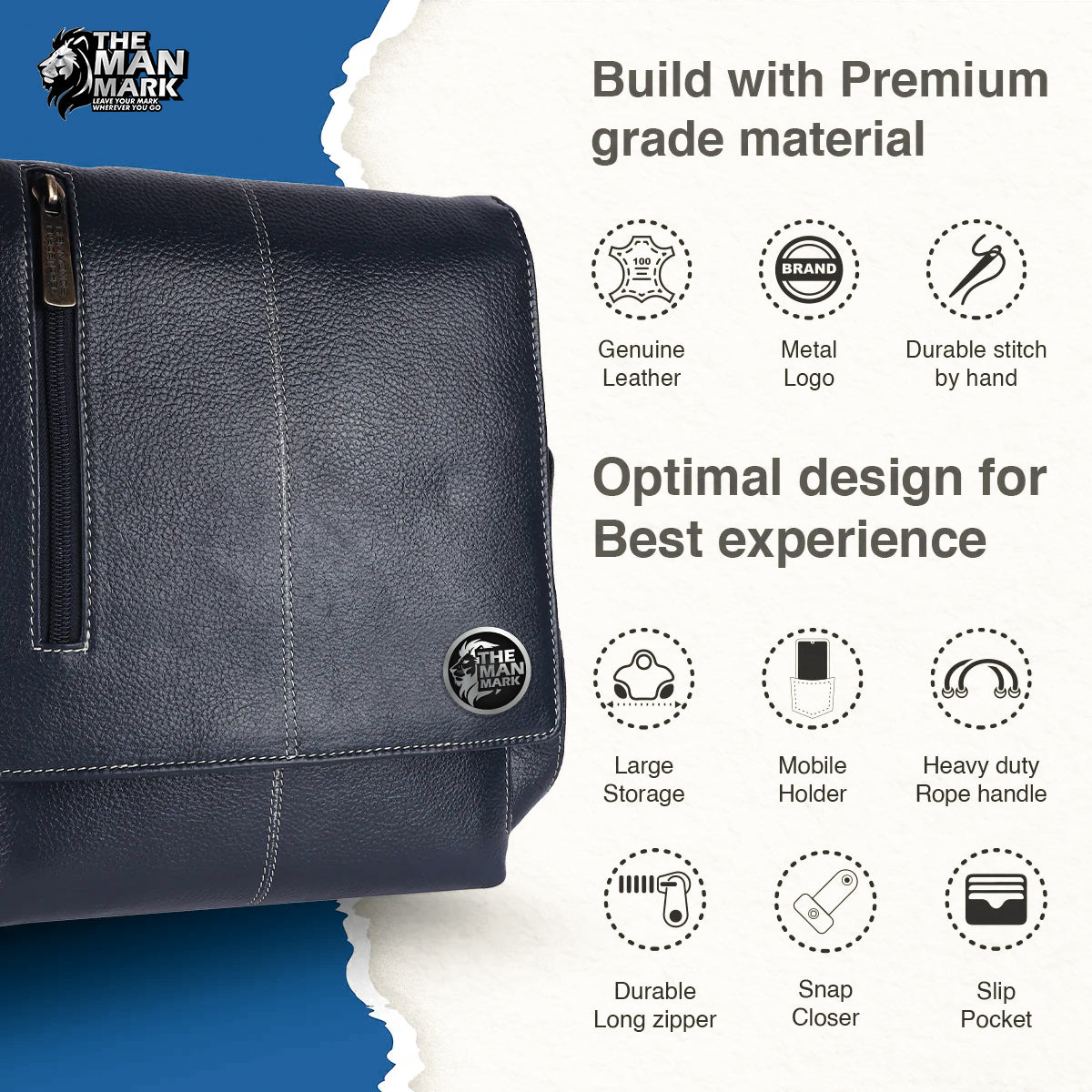 Premium Leather Sling Bag For Men - Adjustable Strap - 1 Year Warranty