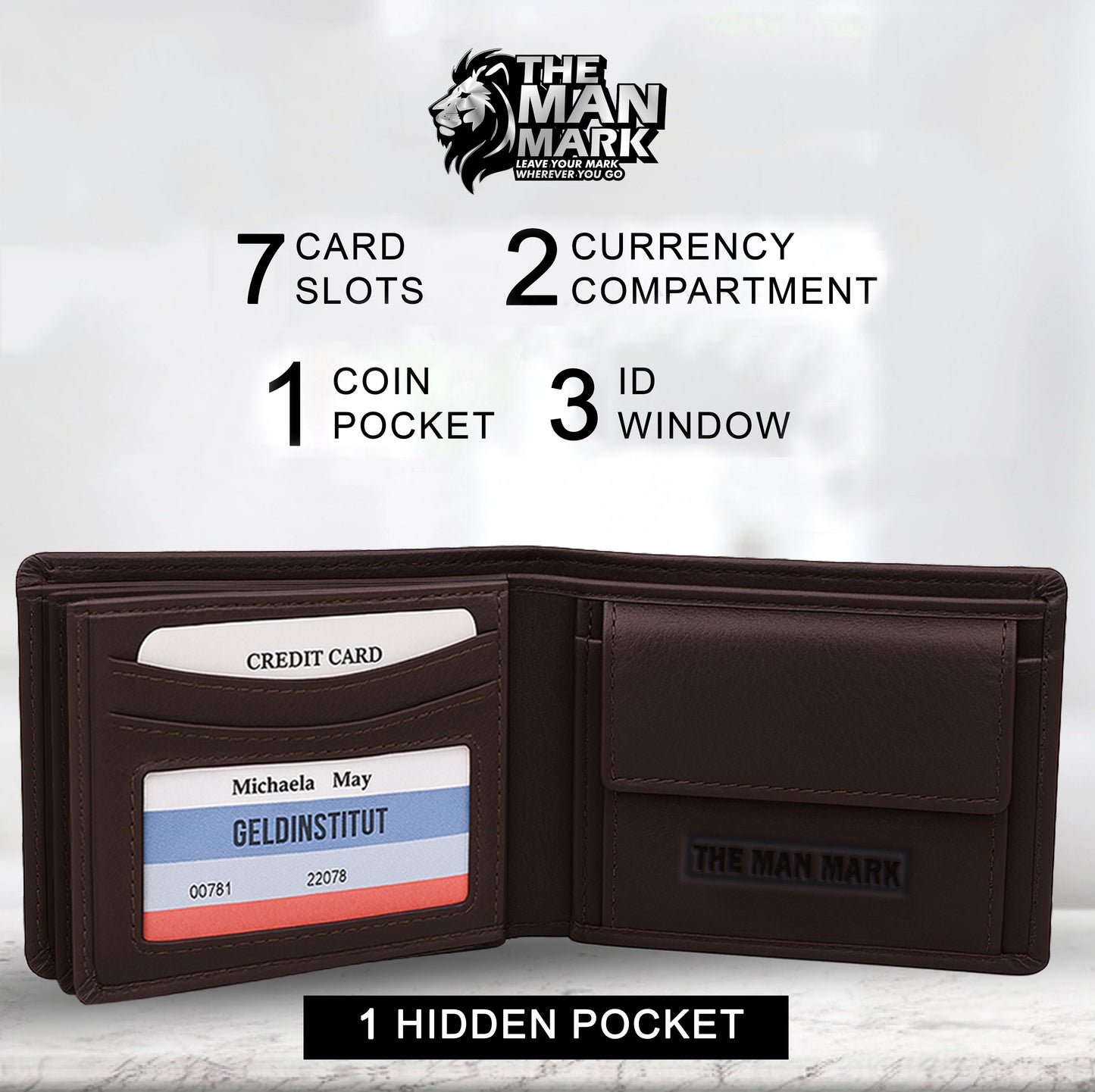 Executive Mark Premium Leather Wallet - 7 Card Slots, 2 Currency Pockets, RFID Protection - Perfect Gift for Birthday, Valentine's Day, Father's Day, Brother's Day, Anniversary, Rakhi, Diwali etc