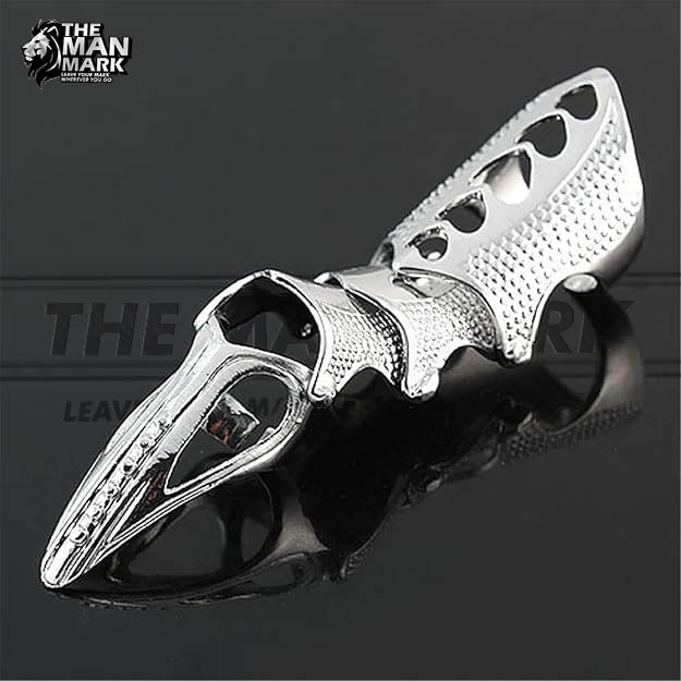 Full Finger Ring Rock Cool Boys Punk Cosplay Metal Full Finger Ring Scroll Joint Armor Knuckle Ring (Silver)