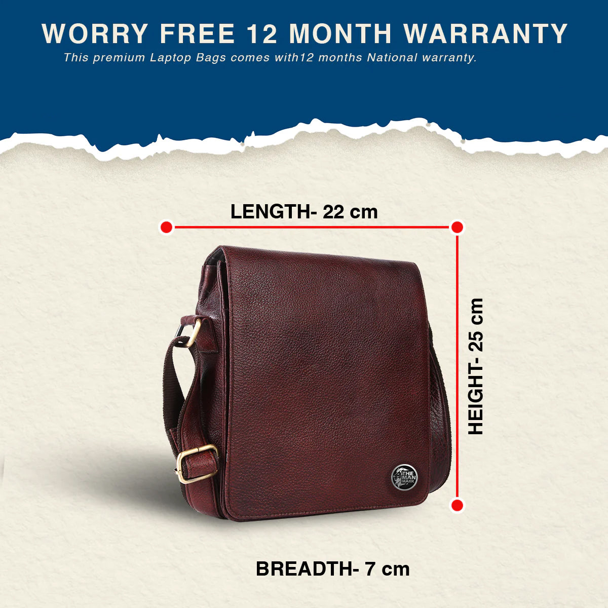 Leather Cross Body Sling Side Bag For Men With Adjustable Shoulder Strap - 1 Year Warranty
