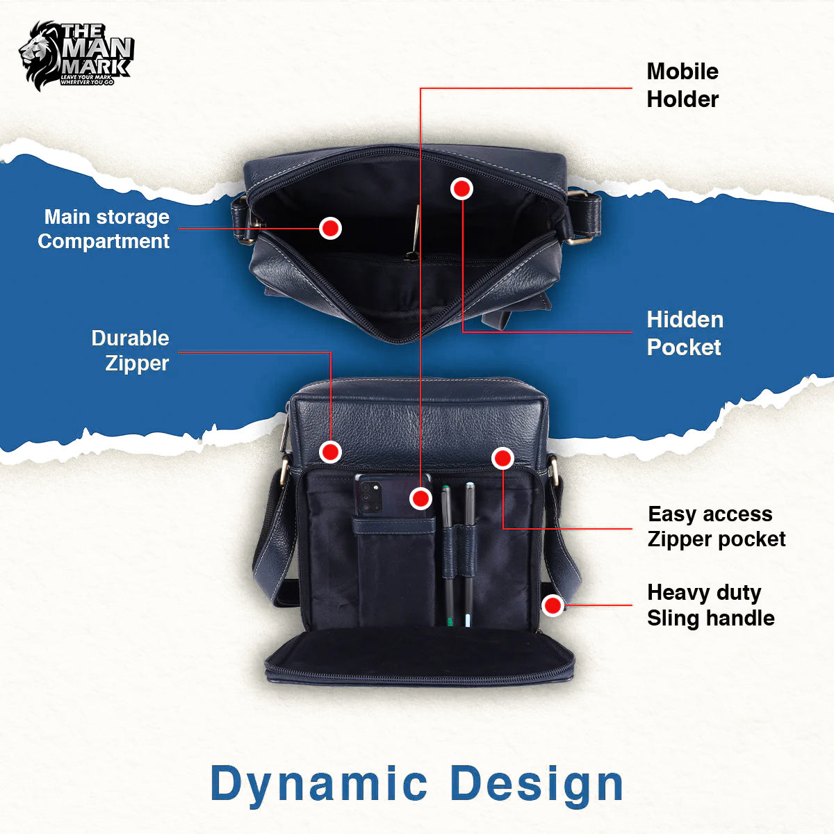 Premium Leather Sling Bag For Men - Adjustable Strap - 1 Year Warranty