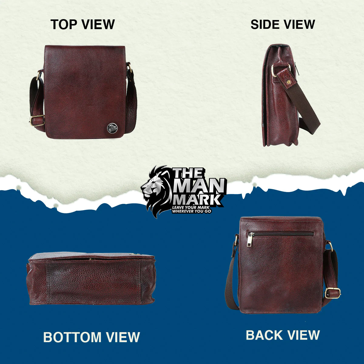 Leather Cross Body Sling Side Bag For Men With Adjustable Shoulder Strap - 1 Year Warranty