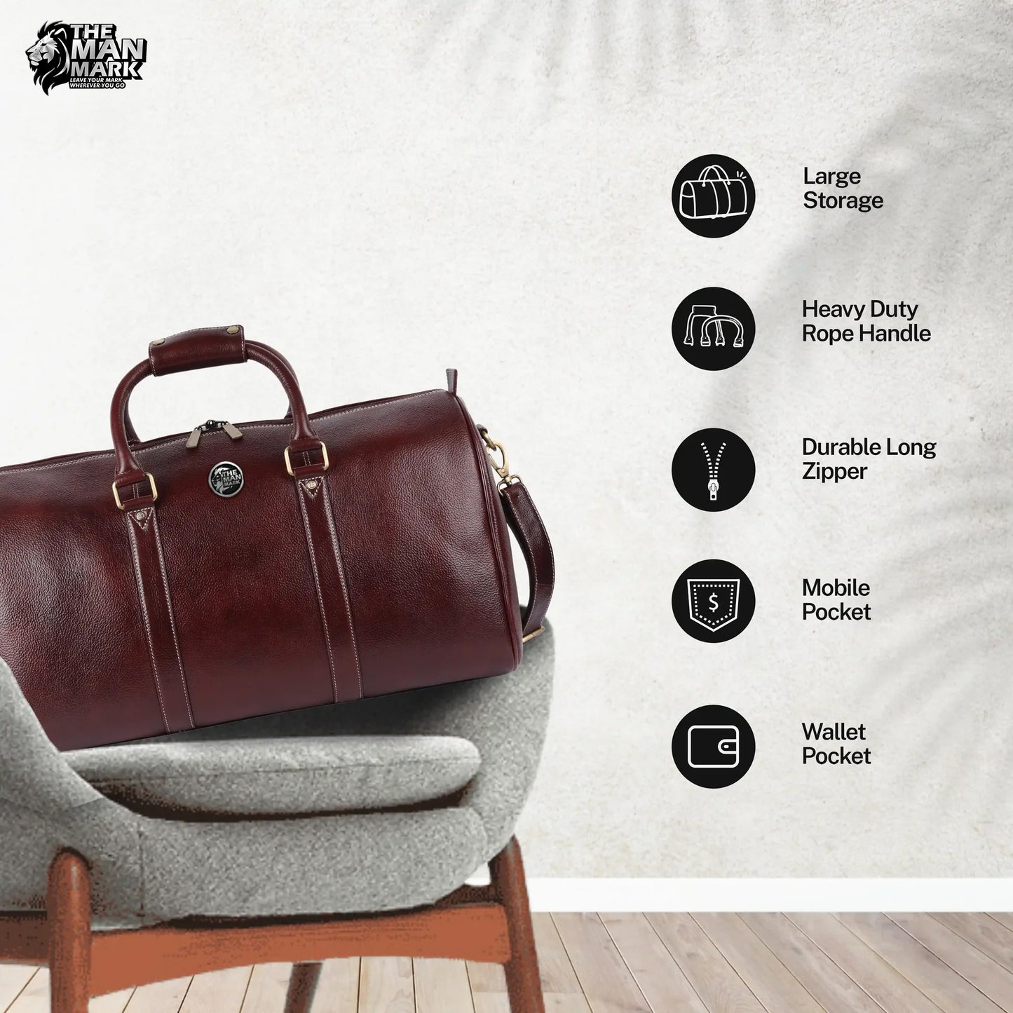 Duffle Bag for Travel - Genuine Leather Travel Bag for Luggage - Ideal Cabin Weekender Bag - Spacious, Stylish and Durable