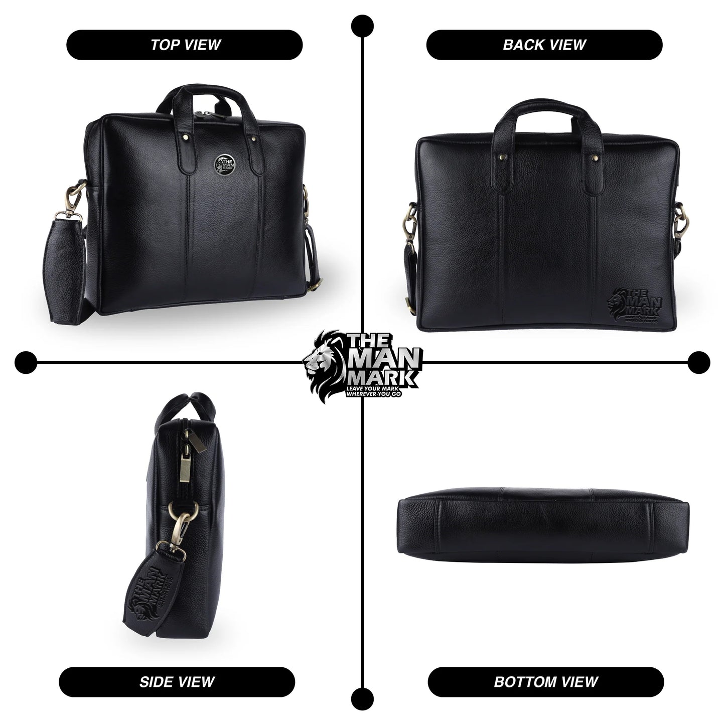 Laptop Bag for Men - Genuine Leather Office Bag - Fits 14/15.6/16 Inch Laptop - Black