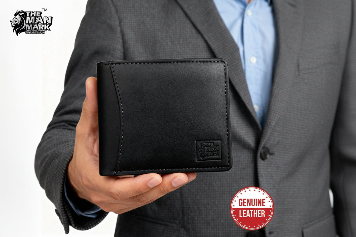 Classic Trio (Black) Pu Leather Wallet- 3 Card Slots, 2 Currency Pockets, 2 ID Window, RFID Protection - Perfect Gift for Birthday, Valentine's Day, Father's Day, Brother's Day, Anniversary, Rakhi, Diwali etc.