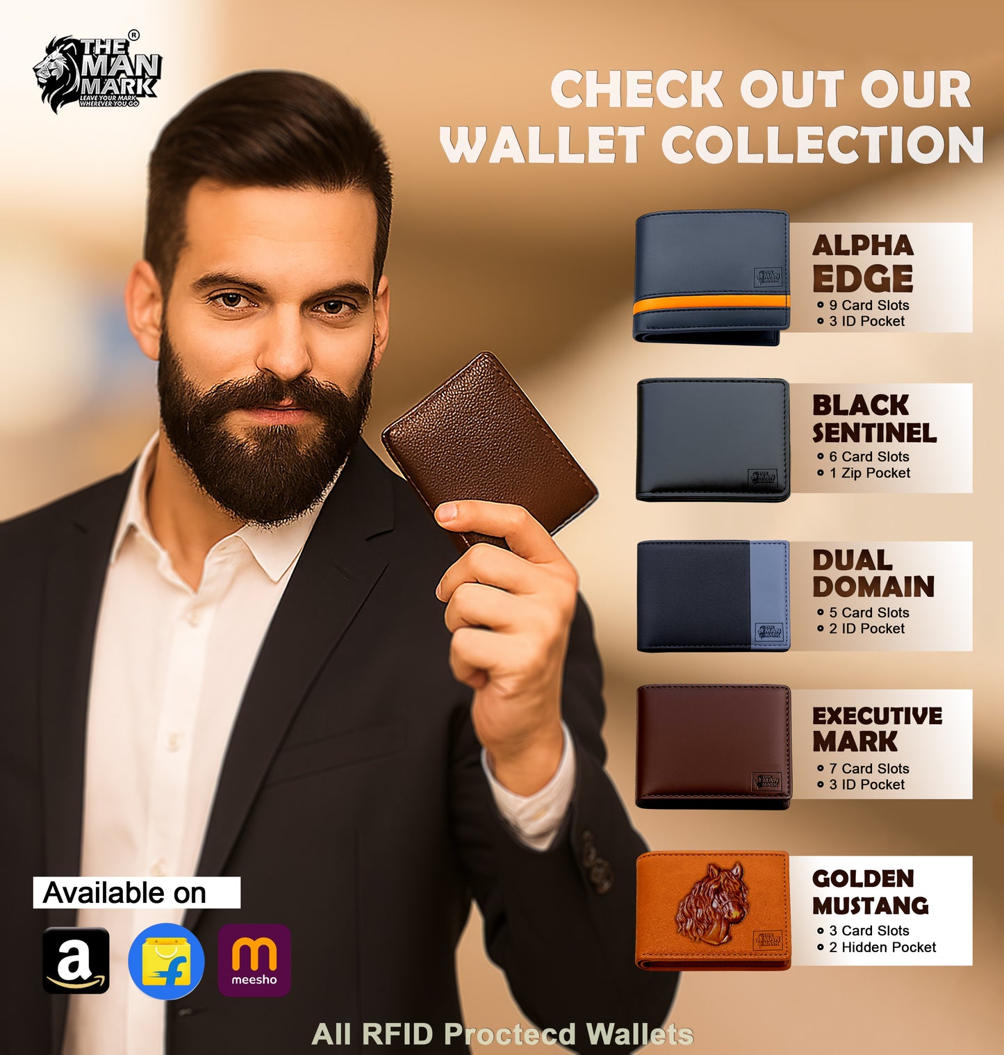 Brown Sentinel Premium Leather Wallet - 6 Card Slots, 2 Currency Pockets, RFID Protection - Perfect Gift for Birthday, Valentine's Day, Father's Day, Brother's Day, Anniversary, Rakhi, Diwali etc