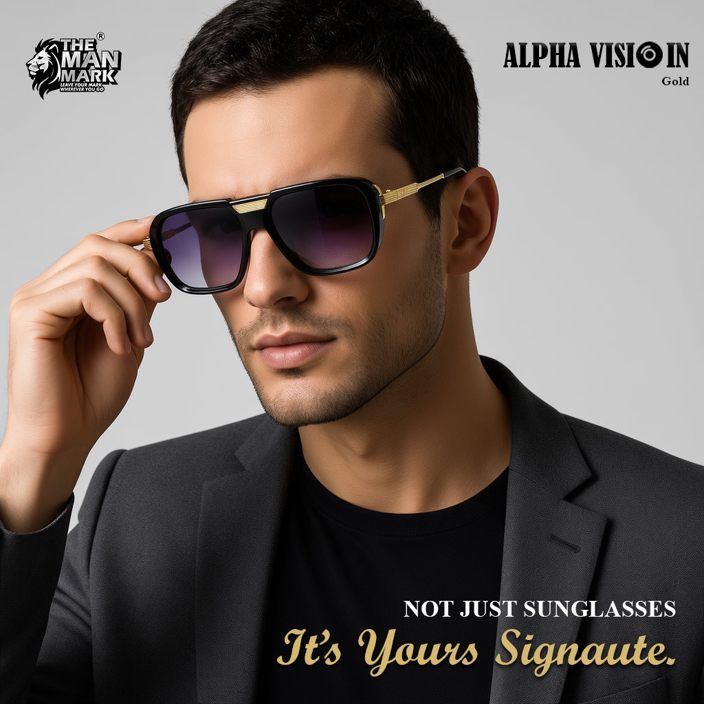 Alpha Vision Sunglasses for Men – Silver & Gold Color Combo Pack | UV400 Protection | Premium Square Frame | Stylish & Lightweight Eyewear
