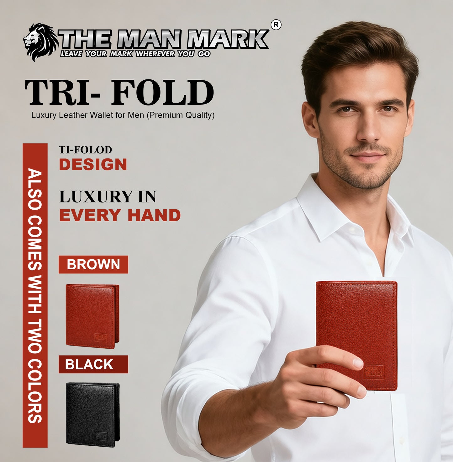 TRI - Fold (Black) Premium Leather Wallet for Men - 11 Card Slots, 2 Currency Pockets, 1 ID Window, RFID Protection - Perfect Gift for Birthday, Valentine's Day, Father's Day, Brother's Day, Anniversary, Rakhi, Diwali etc