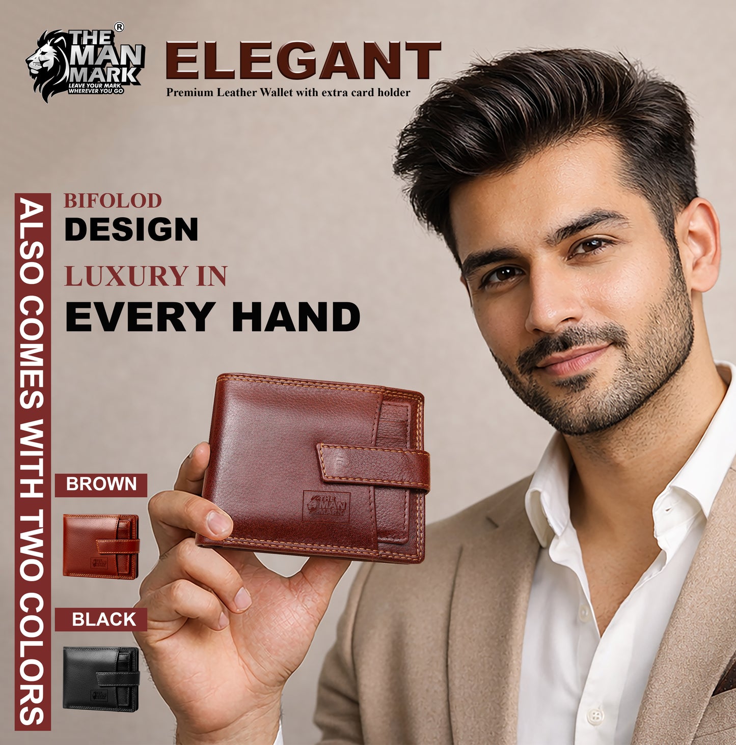 Elegant (Brown) with Extra card Holder Premium Leather Wallet - 5 Card Slots, 2 Currency Pockets, 2, ID Window, RFID Protection - Perfect Gift for Birthday, Valentine's Day, Father's Day, Brother's Day, Anniversary, Rakhi, Diwali etc