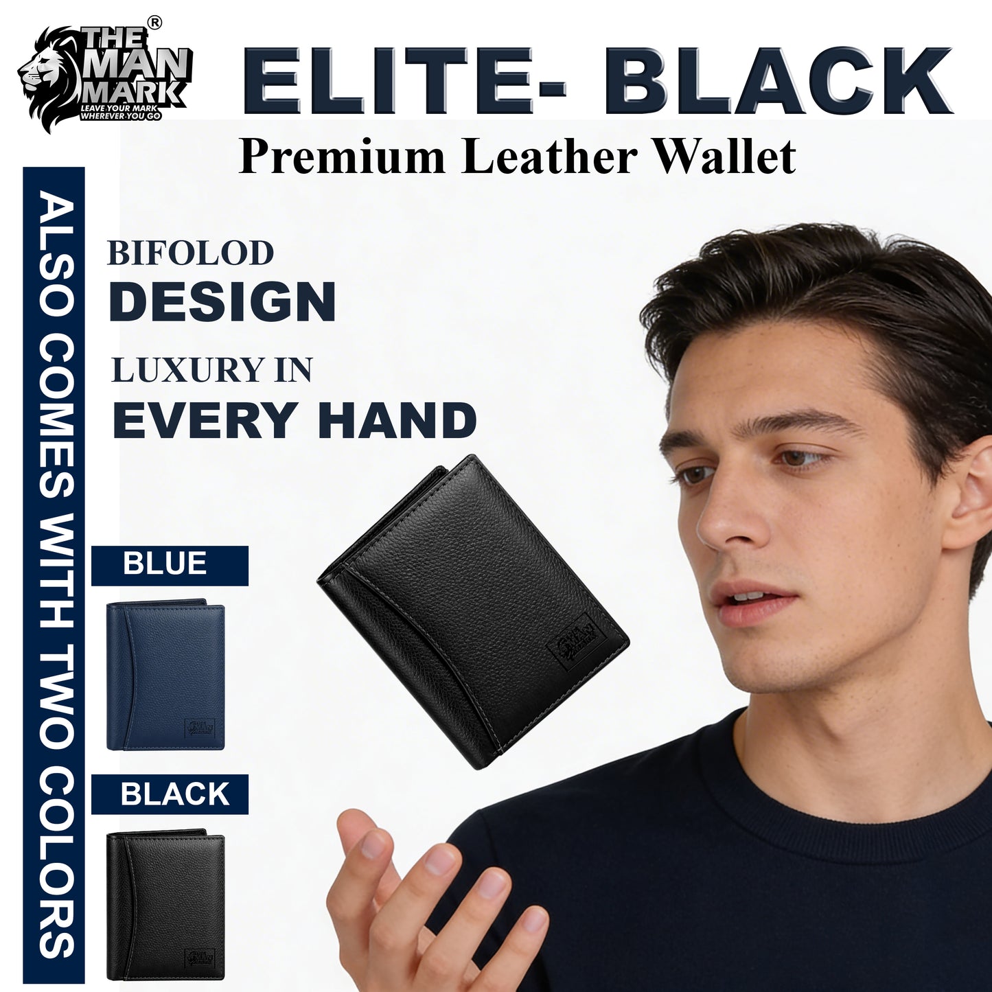 Elite (Black) Premium Leather Wallet - 8 Card Slots, 2 Currency Pockets, 2, ID Window, RFID Protection - Perfect Gift for Birthday, Valentine's Day, Father's Day, Brother's Day, Anniversary, Rakhi, Diwali etc