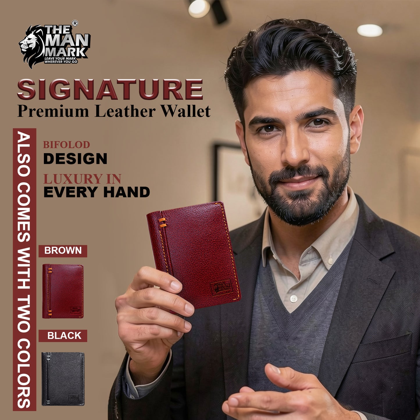 Signature (Brown) Premium Leather Wallet - 17 Card Slots, 2 Currency Pockets, RFID Protection - Perfect Gift for Birthday, Valentine's Day, Father's Day, Brother's Day, Anniversary, Rakhi, Diwali etc