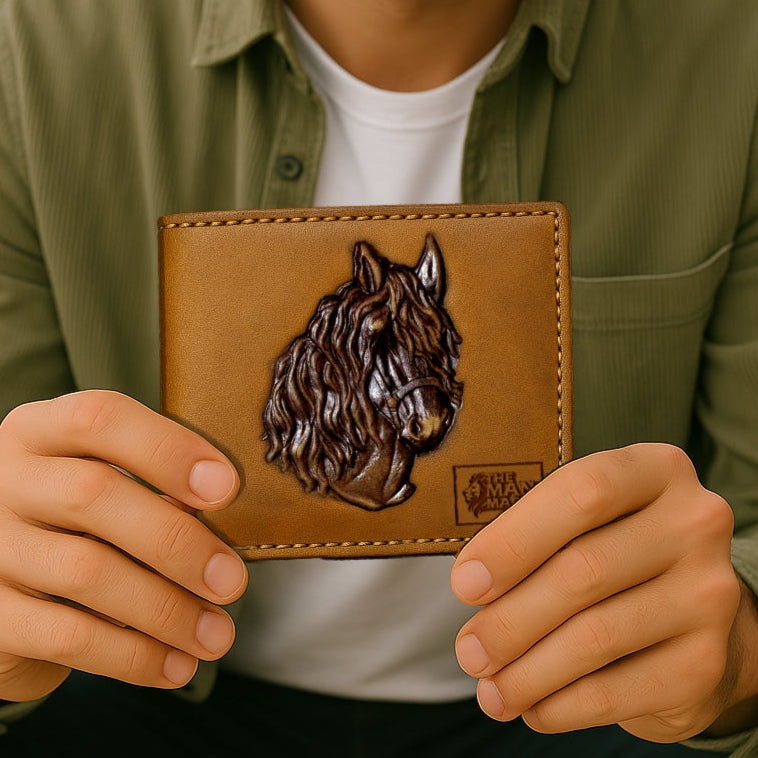 Golden Mustang Premium Leather Wallet - 4 Card Slots, 2 Currency Pockets, RFID Protection - Perfect Gift for Birthday, Valentine's Day, Father's Day, Brother's Day, Anniversary, Rakhi, Diwali etc