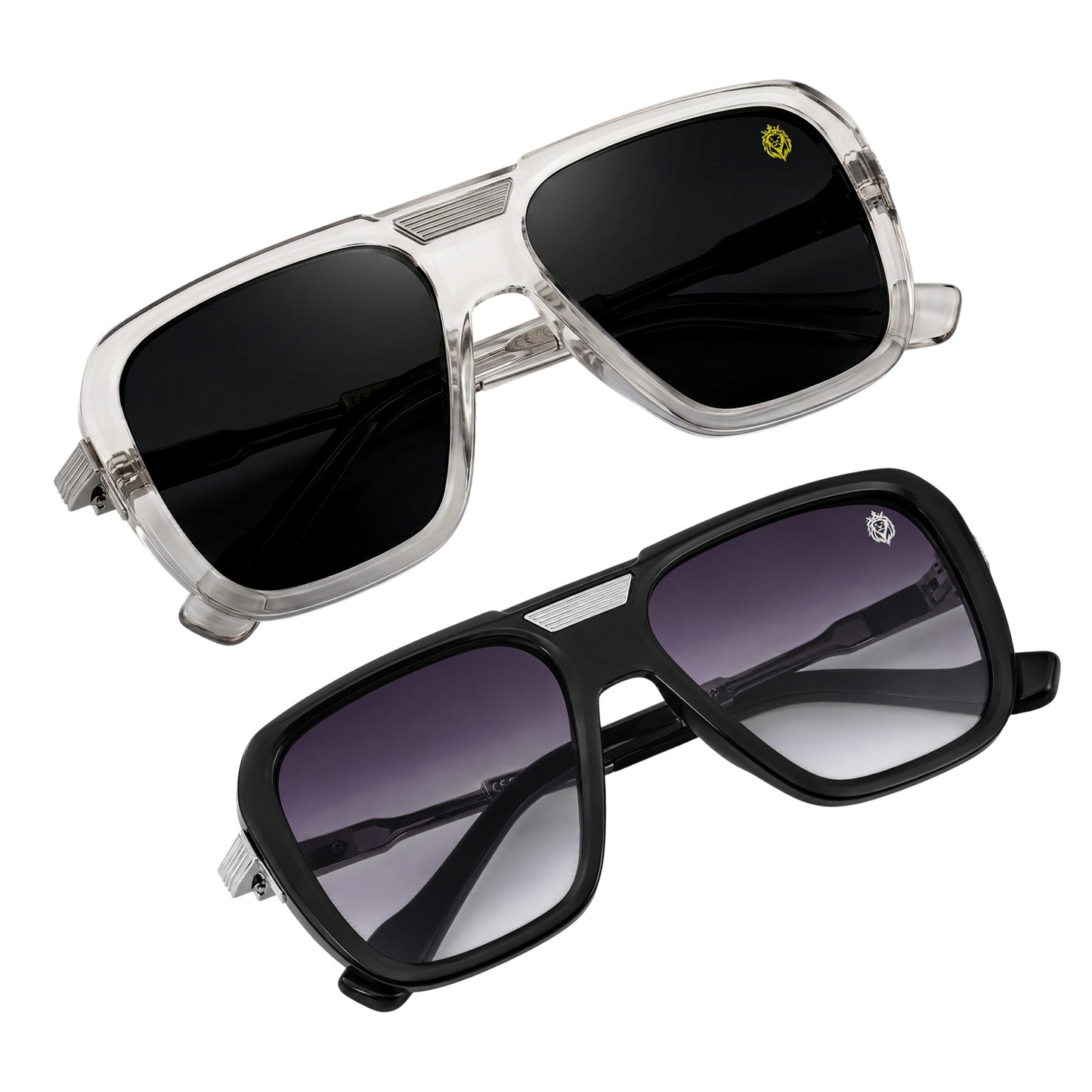 Alpha Vision Sunglasses for Men, Black & Silver Combo Pack | UV400 Protection | Impact Resistant | Lightweight & Comfortable | Premium Square Frame | 2 Pair Combo