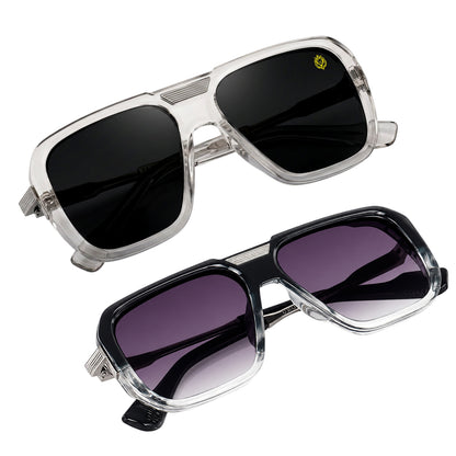 Alpha Vision Sunglasses for Men – Silver & Grey Color Combo Pack | UV400 Protection | Premium Square Frame | Lightweight Stylish Eyewear