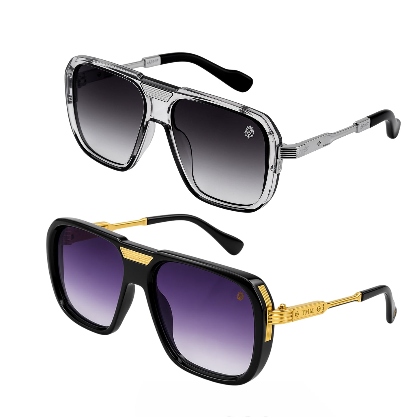 Alpha Vision Sunglasses for Men – Silver & Gold Color Combo Pack | UV400 Protection | Premium Square Frame | Stylish & Lightweight Eyewear