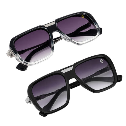 Alpha Vision Sunglasses for Men, Black & Grey Combo Pack | UV400 Protection | Impact Resistant | Lightweight & Comfortable | Premium Square Frame | 2 Pair Combo