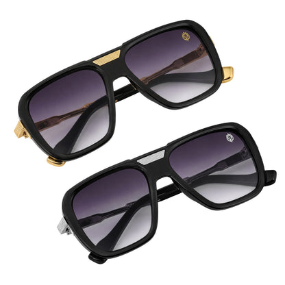 Alpha Vision Sunglasses for Men, Gold & Black Combo Pack | UV400 Protection | Lightweight & Comfortable | Premium Stylish Square Frame | 2 Pair Combo