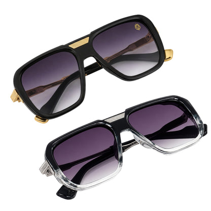 Alpha Vision Sunglasses for Men – Gold & Grey Color Combo Pack | UV400 Protection | Premium Square Frame | Lightweight Stylish Eyewear
