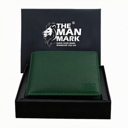 Green Executive Mark  Premium Leather Wallet - 7 Card Slots, 2 Currency Pockets, RFID Protection - Perfect Gift for Birthday, Valentine's Day, Father's Day, Brother's Day, Anniversary, Rakhi, Diwali etc