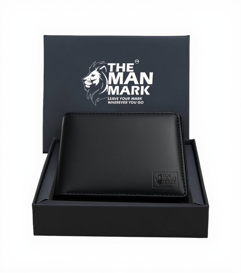 Black Executive Mark  Premium Leather Wallet - 7 Card Slots, 2 Currency Pockets, RFID Protection - Perfect Gift for Birthday, Valentine's Day, Father's Day, Brother's Day, Anniversary, Rakhi, Diwali etc