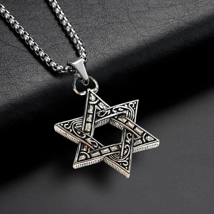 Retro Fashion Personality Hip Hop Hexagram Necklace Pendant European and American Men Accessories