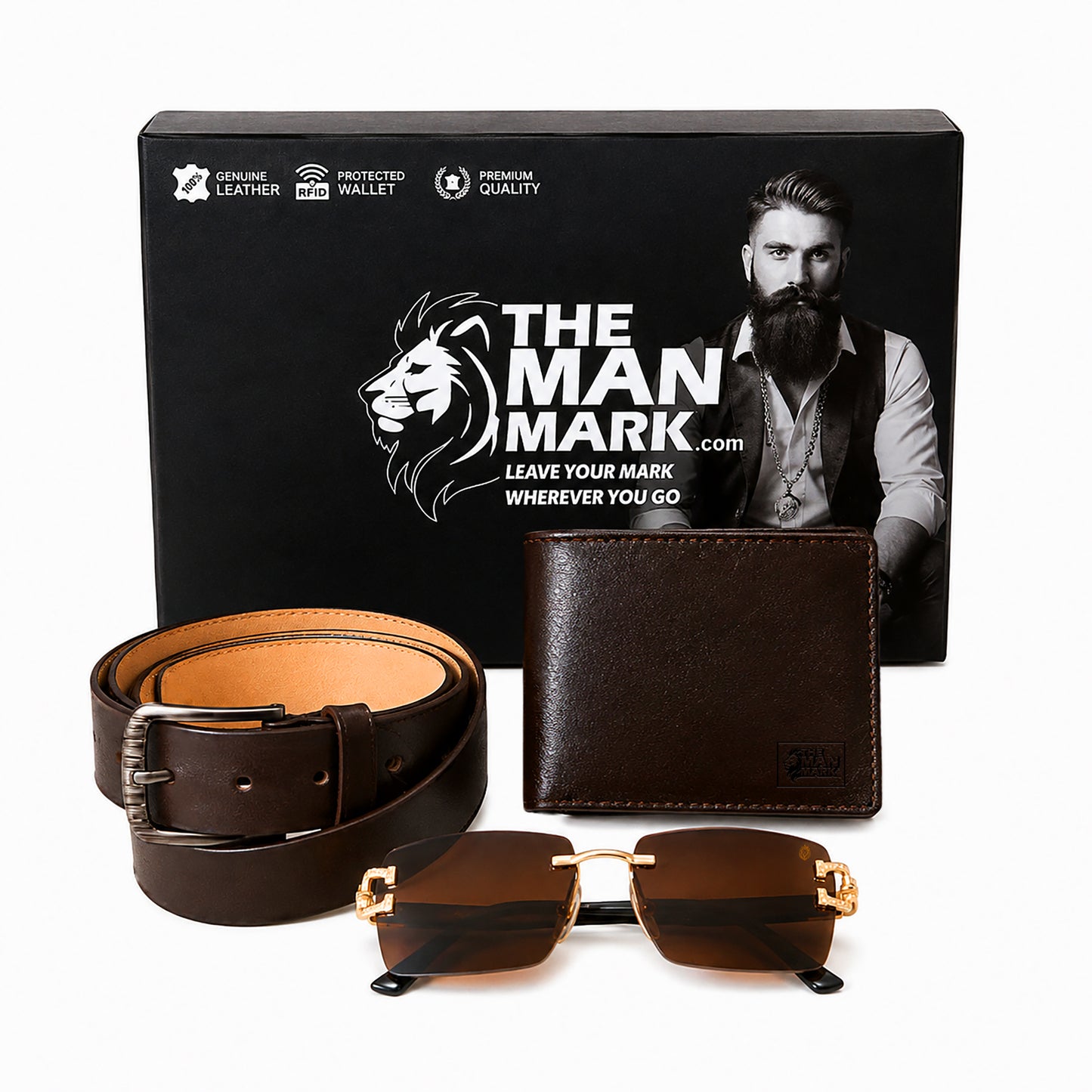 Brown Sentinel Wallet, Alpha Rider Brown Sunglasses & Professional Edge Brown Belt – Premium Gift Combo for Men