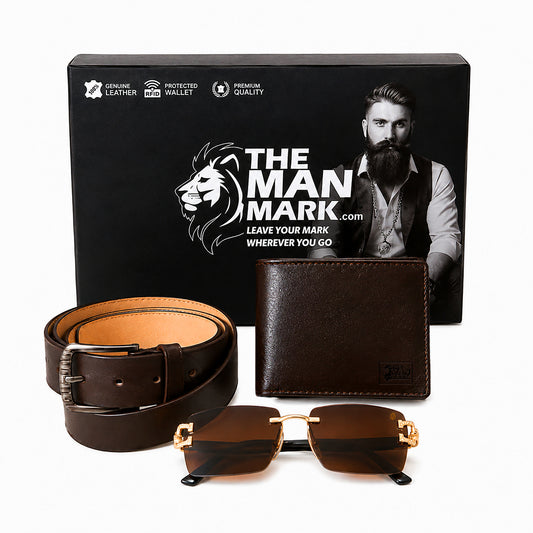 Brown Sentinel Wallet, Alpha Rider Brown Sunglasses & Professional Edge Brown Belt – Premium Gift Combo for Men