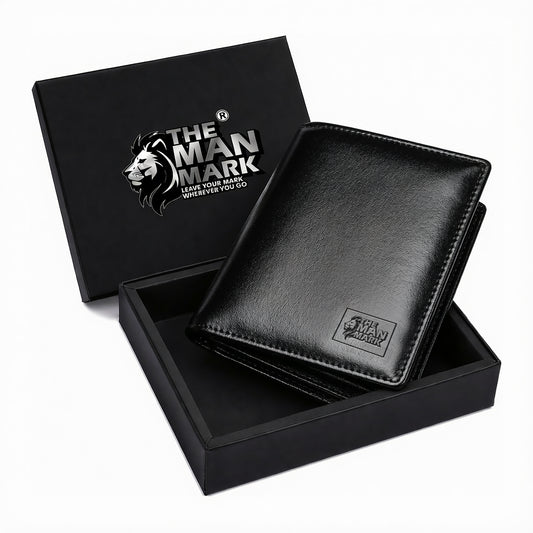 TRI - Fold (Black) Premium Leather Wallet for Men - 11 Card Slots, 2 Currency Pockets, 1 ID Window, RFID Protection - Perfect Gift for Birthday, Valentine's Day, Father's Day, Brother's Day, Anniversary, Rakhi, Diwali etc