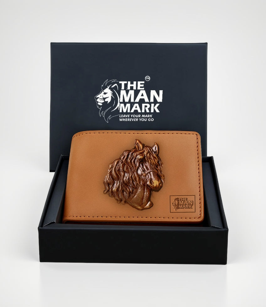 Golden Mustang Premium Leather Wallet - 4 Card Slots, 2 Currency Pockets, RFID Protection - Perfect Gift for Birthday, Valentine's Day, Father's Day, Brother's Day, Anniversary, Rakhi, Diwali etc