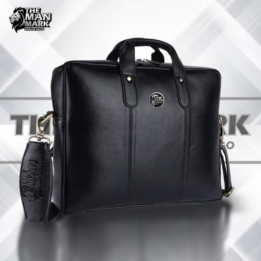 Laptop Bag for Men - Genuine Leather Office Bag - Fits 14/15.6/16 Inch Laptop - Black