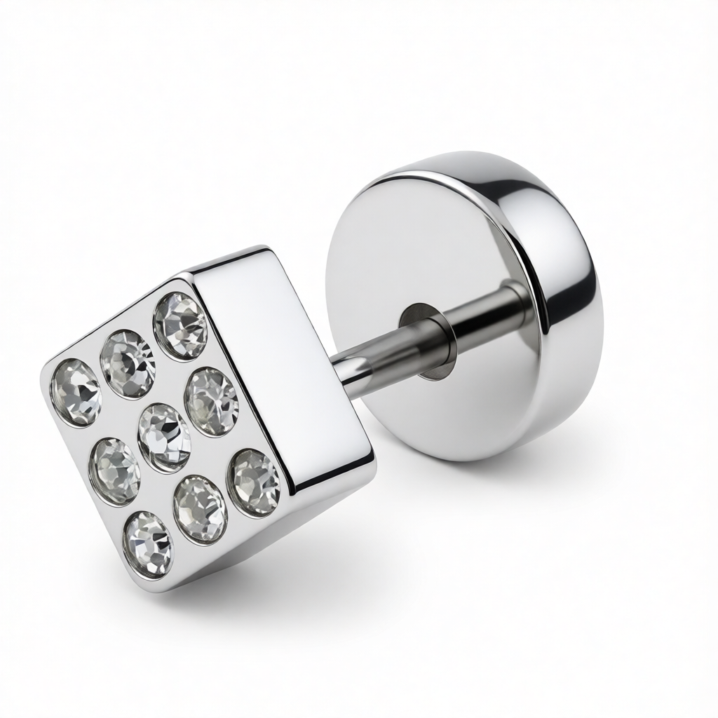 Square Crystal Stud Earring for Men