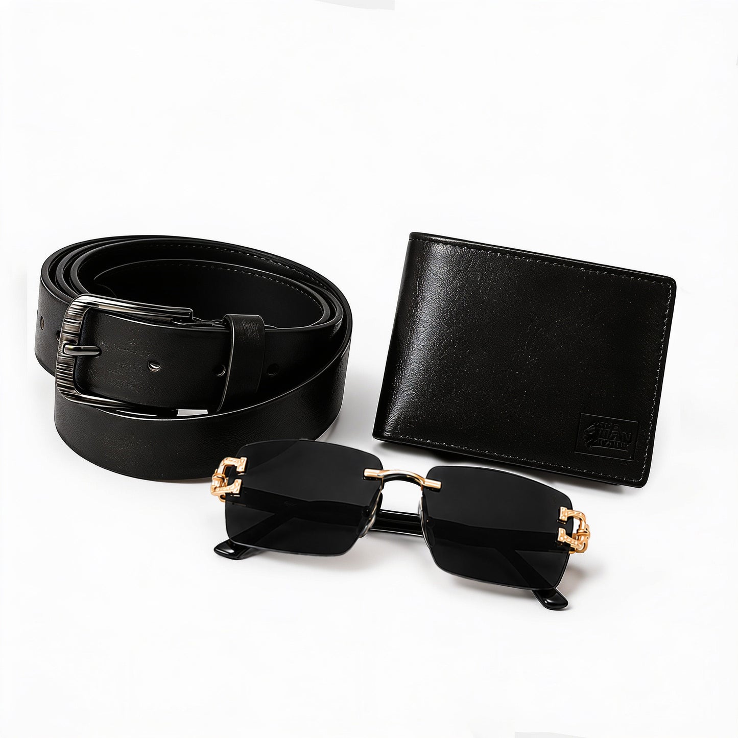 Black Sentinel Wallet, Alpha Rider Black Sunglasses & Professional Edge Black Belt – Premium Gift Combo for Men