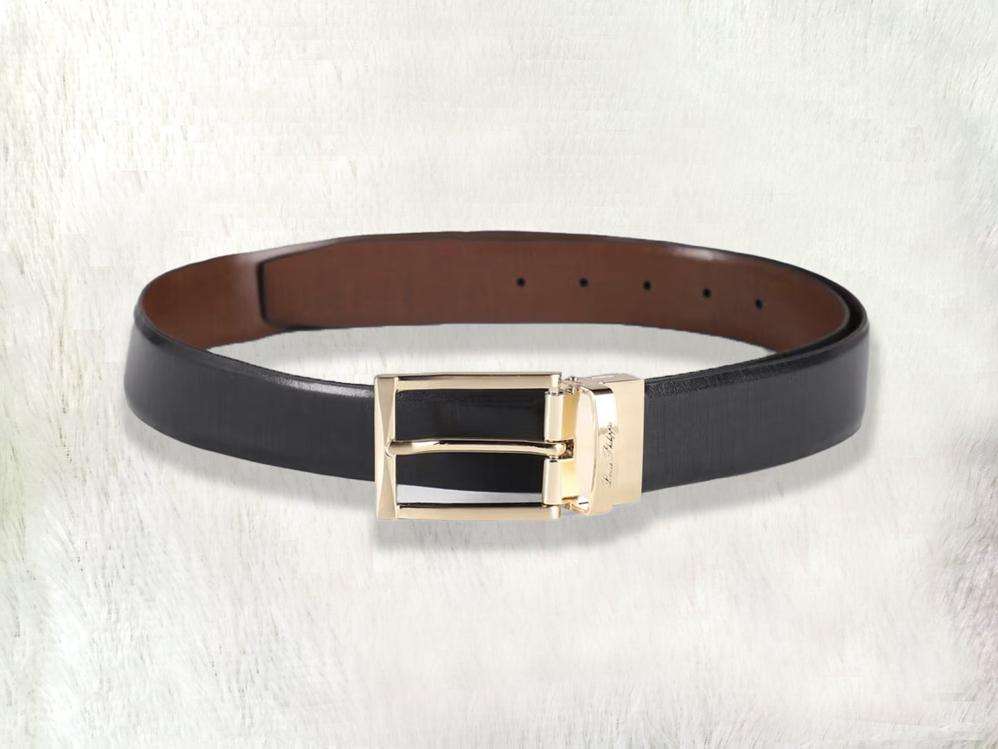 Black Solid Leather Reversible Belt