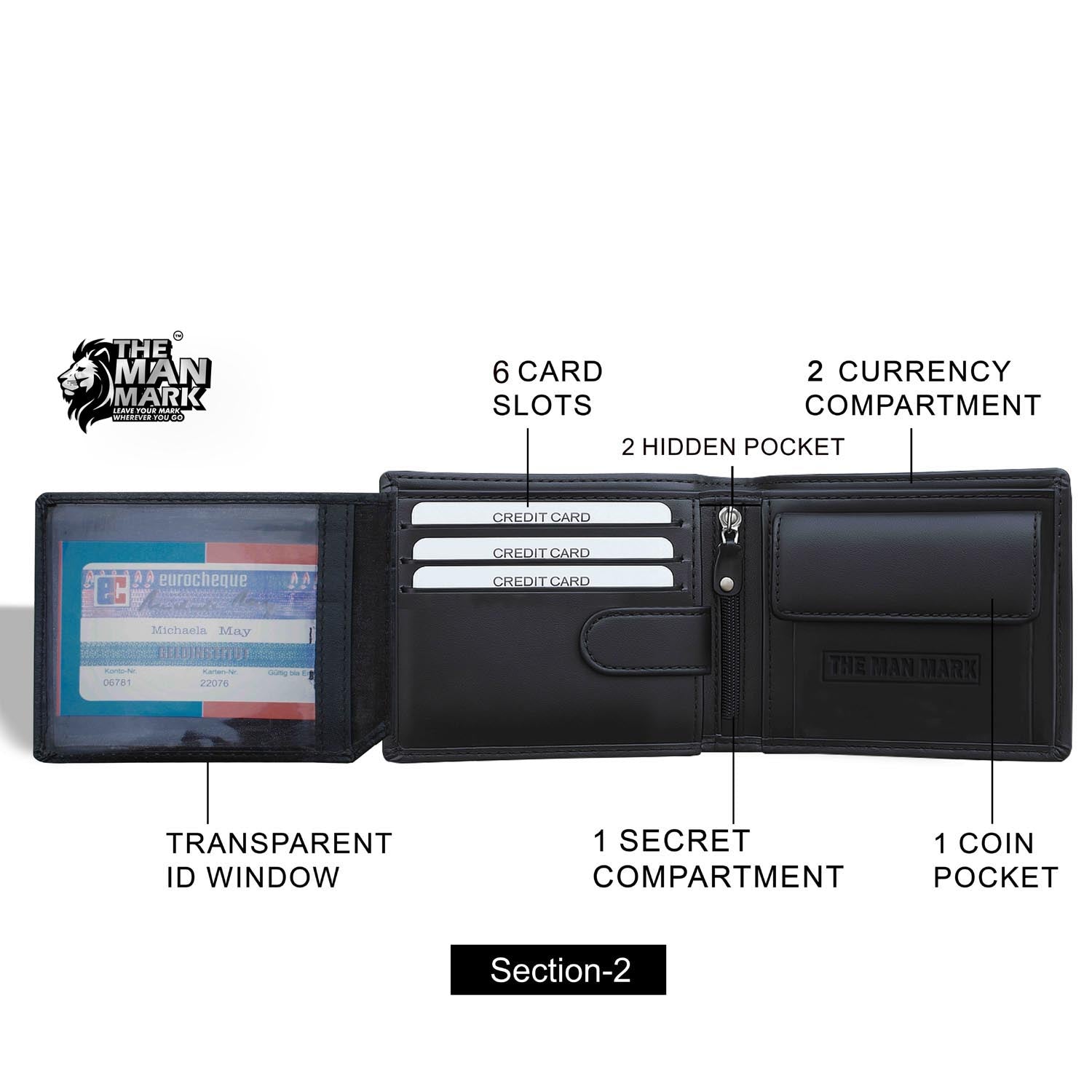 Black Sentinel Premium Leather Wallet - 6 Card Slots, 2 Currency Pockets, RFID Protection - Perfect Gift for Birthday, Valentine's Day, Father's Day, Brother's Day, Anniversary, Rakhi, Diwali etc