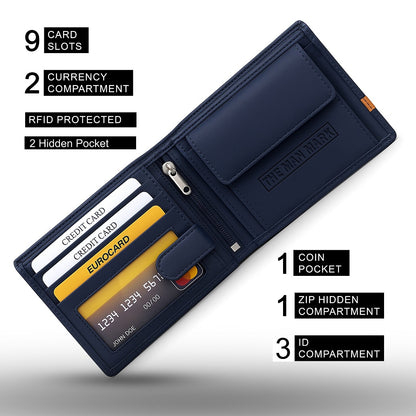 Alpha Edge Men's Premium Leather Wallet - 9 Card Slots, 2 Currency Pockets, RFID Protection - Perfect Gift for Birthday, Valentine's Day, Father's Day, Brother's Day, Anniversary, Rakhi, Diwali etc
