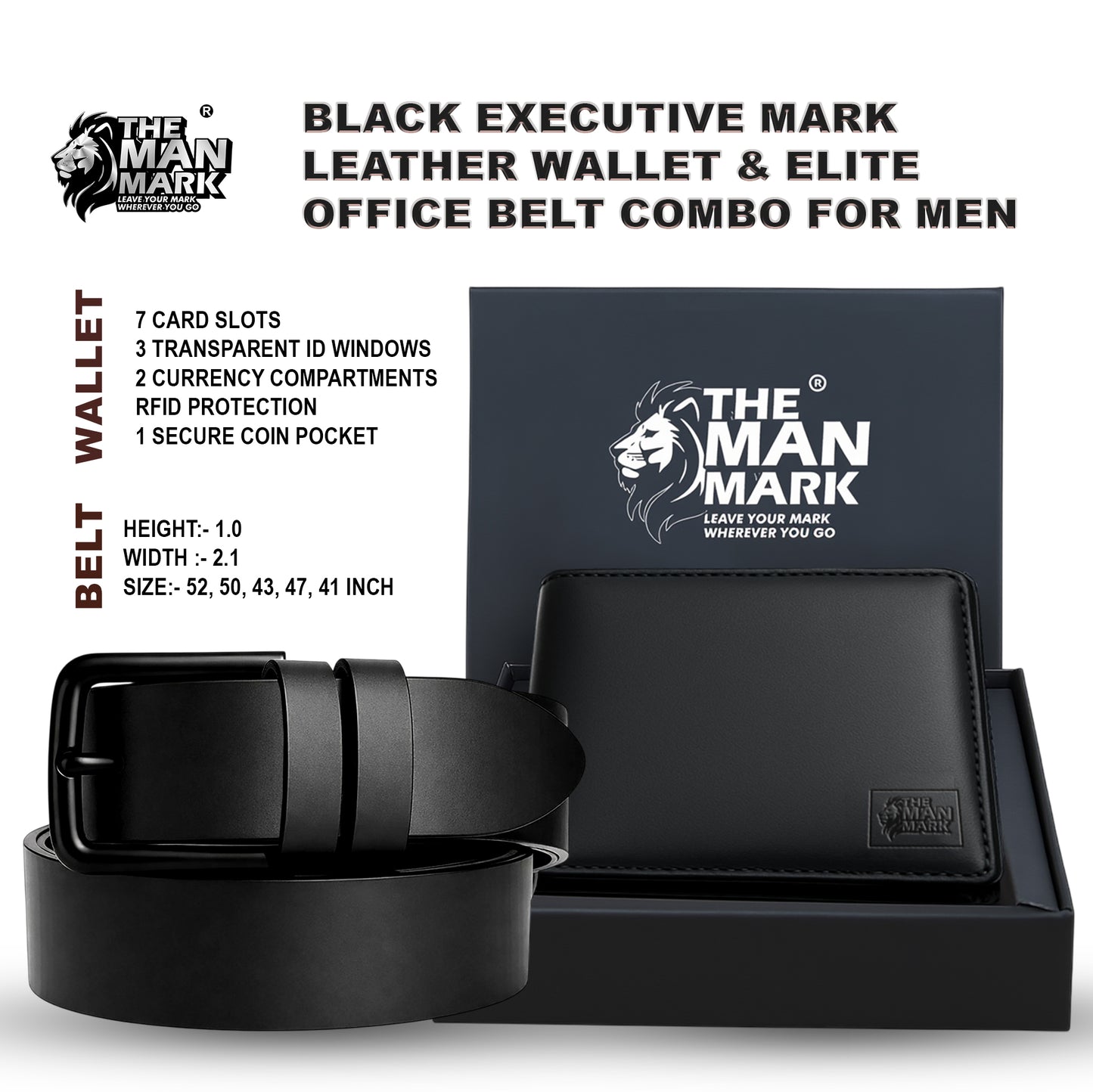 Black Executive Mark  Leather Wallet & Elite Office Belt Combo for Men