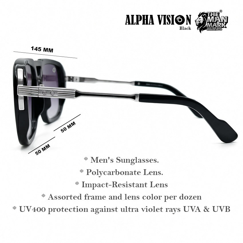Alpha Vision Sunglasses for Men, Black & Grey Combo Pack | UV400 Protection | Impact Resistant | Lightweight & Comfortable | Premium Square Frame | 2 Pair Combo
