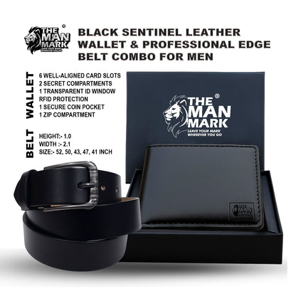 Black Sentinel Leather Wallet & Professional Edge Belt Combo for Men