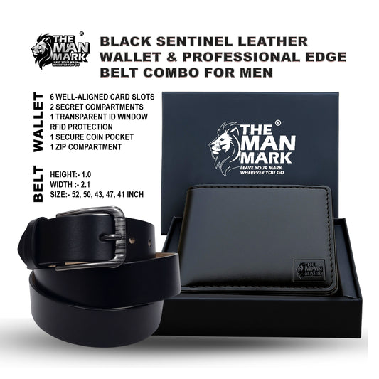 Black Sentinel Leather Wallet & Professional Edge Belt Combo for Men