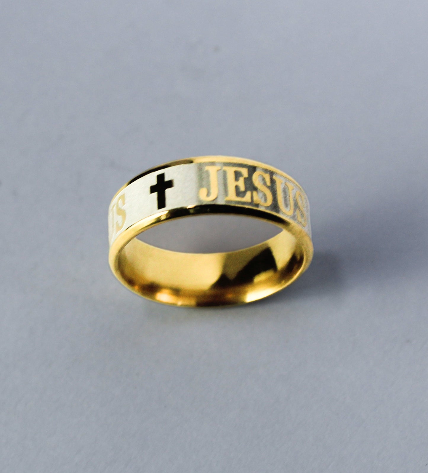 Jesus Cross Stainless Steel Ring (Gold)