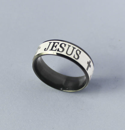 Jesus Cross Stainless Steel Ring (Black)