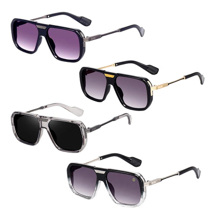 Alpha Vision Men’s Sunglasses – 4-Color Combo Pack (Black, Gold, Silver & Grey) | UV400 Protection, Impact Resistant, Lightweight & Premium Stylish Sunglasses
