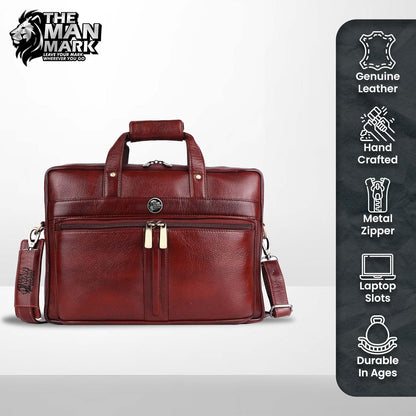 Genuine Leather Office Bag for Men - Laptop Bag - Fits Upto 16 Inch Laptop/MacBook - 1 Year Warranty