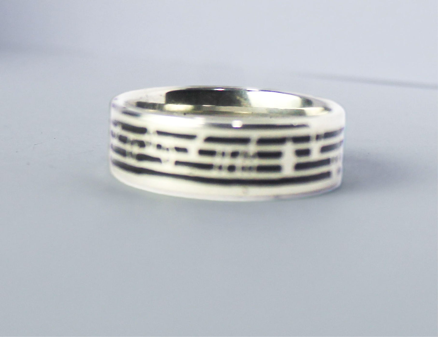 Stainless steel ring, with black enamel, silver