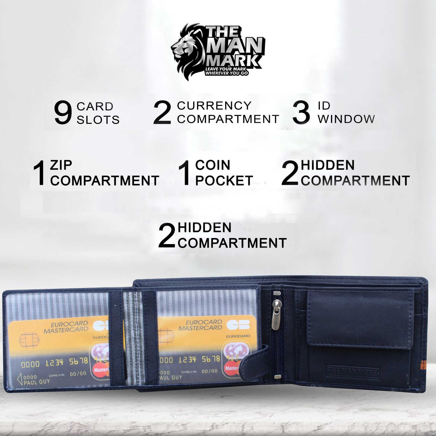 Alpha Edge Men's Premium Leather Wallet - 9 Card Slots, 2 Currency Pockets, RFID Protection - Perfect Gift for Birthday, Valentine's Day, Father's Day, Brother's Day, Anniversary, Rakhi, Diwali etc