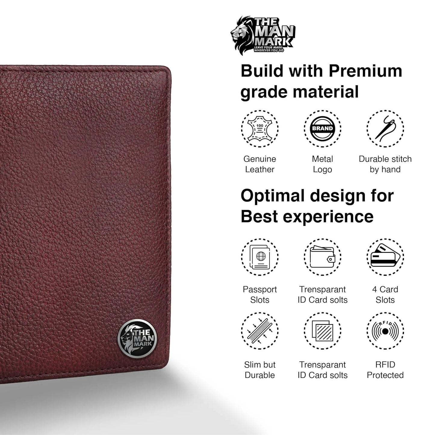 Leather Travel Passport Holder For Men And Women With Passport Slot, Card Slots, ID Card Slot - RFID Protected