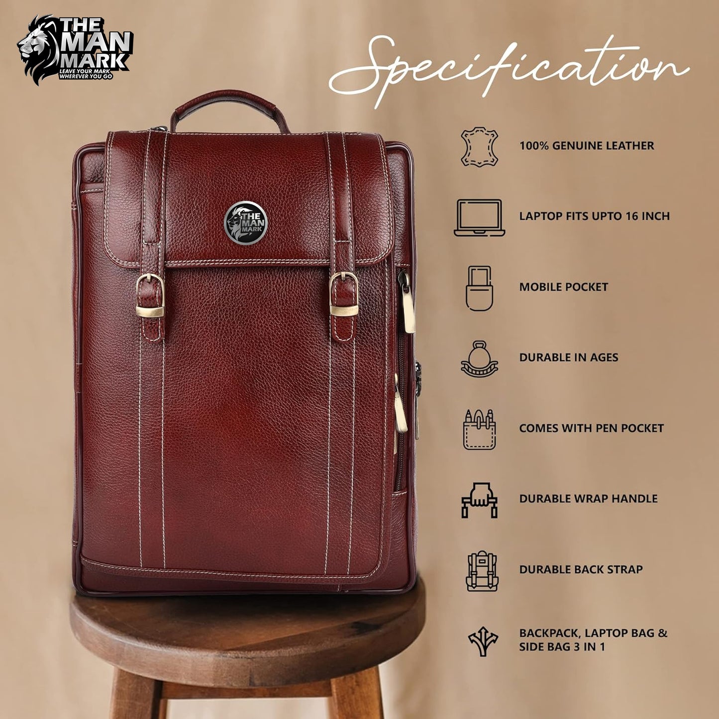 Laptop Bag for Men - Genuine Leather Office Bag - Fits upto 16 Inch LaptopMacBook - Messenger Bag