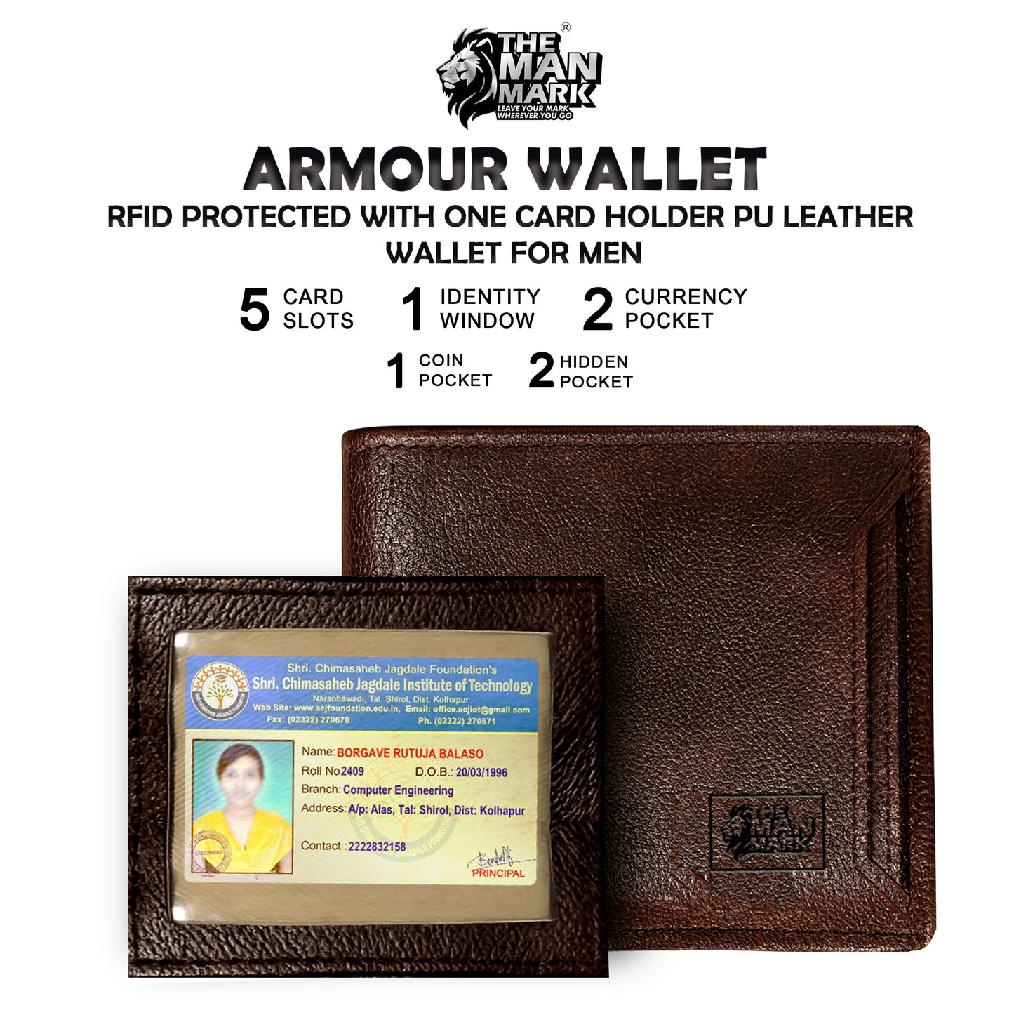 Armour Wallet With One Card Holder Pu Leather Wallet- 5 Card Slots, 2 Currency Pockets, 1 ID Window, RFID Protection - Perfect Gift for Birthday, Valentine's Day, Father's Day, Brother's Day, Anniversary, Rakhi, Diwali etc.